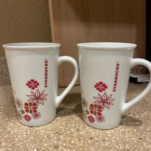 Set Of 2 Starbucks 2013 Holiday Christmas Mugs with Poinsettias
